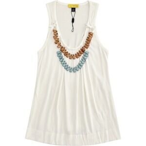 St. John Embellished Tank Top Medium White Jeweled Statement Neckline‎ SoCa